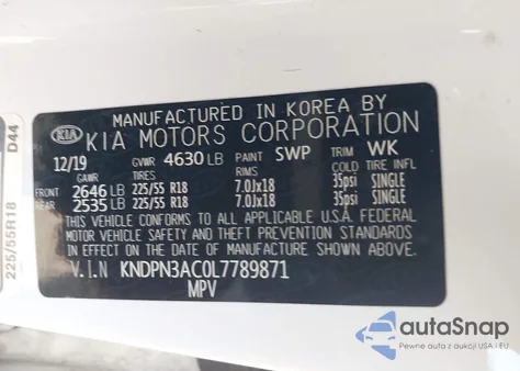 2020 Kia Sportage Ex from USA, damaged, VIN KNDPN3AC0L7789871